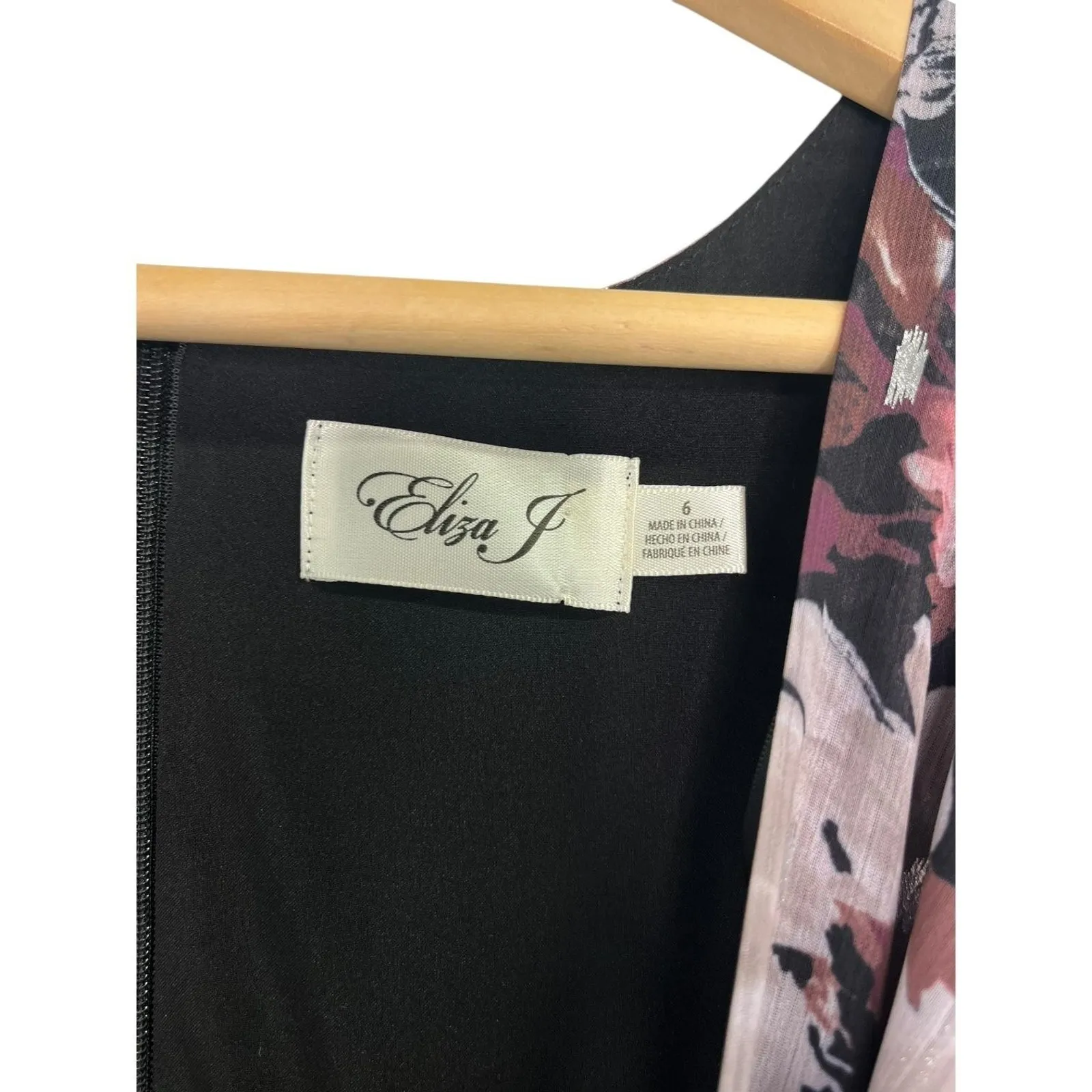 Eliza J Dress Womens 6 Black Pink Floral Maxi Wrap Chiffon Metallic Wimsigoth - Image 5