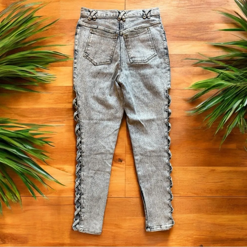 VINTAGE Frederick’s of Hollywood Lace-Up Acid Wash Jeans - Junior Size S - Image 2