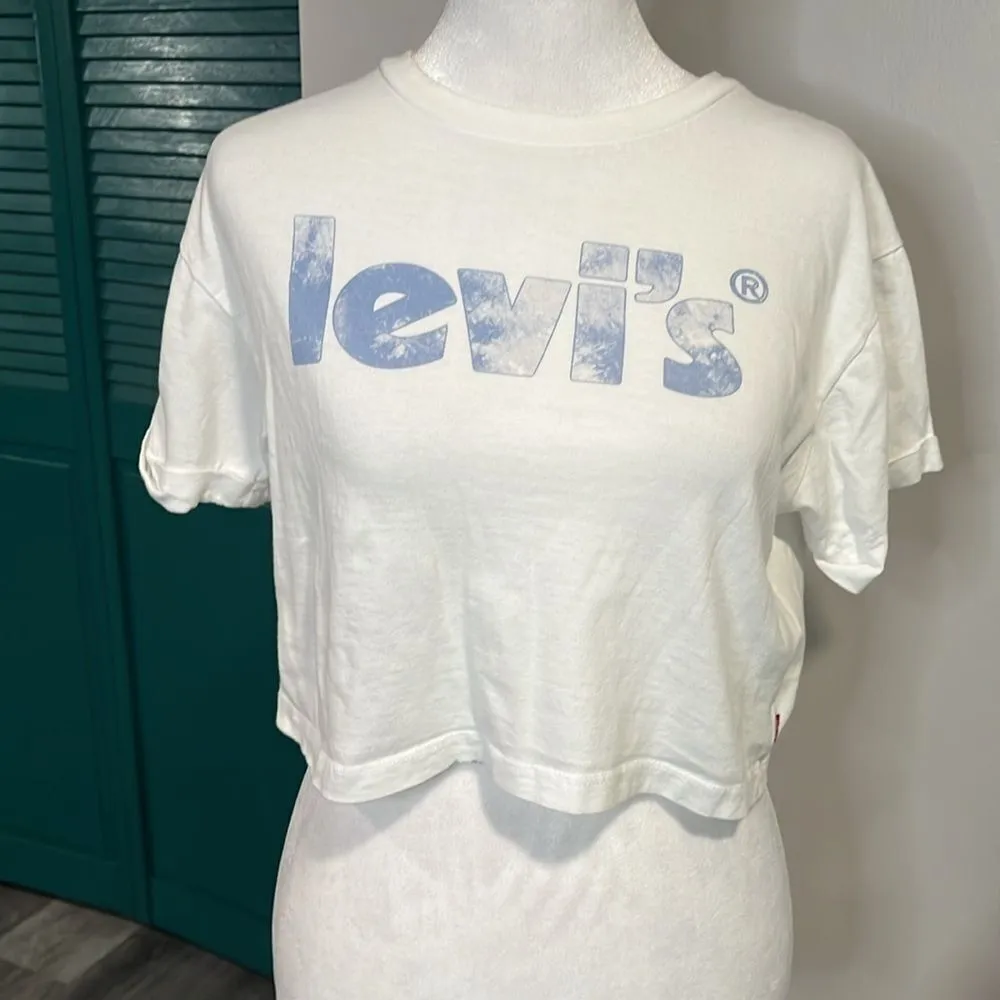 LEVIS white branded crop top - labeled as M but is more of a Small - Image 2