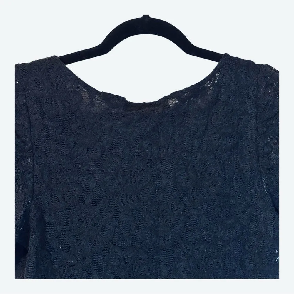 INC International Concepts Black Lace Short Sleeve Blouse with Peplum Sz Large - Image 6