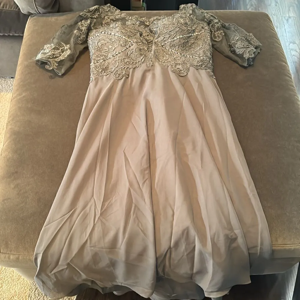 Women’s Grey TeaLength Chiffon Dress Corset Mother of the Bride Size 14 NEW Gray - Image 13