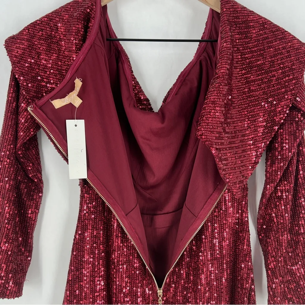 Baltic Born Ricarica Red Sequin Off The‎ Shoulder Long Sleeve Midi Dress Size L - Image 11