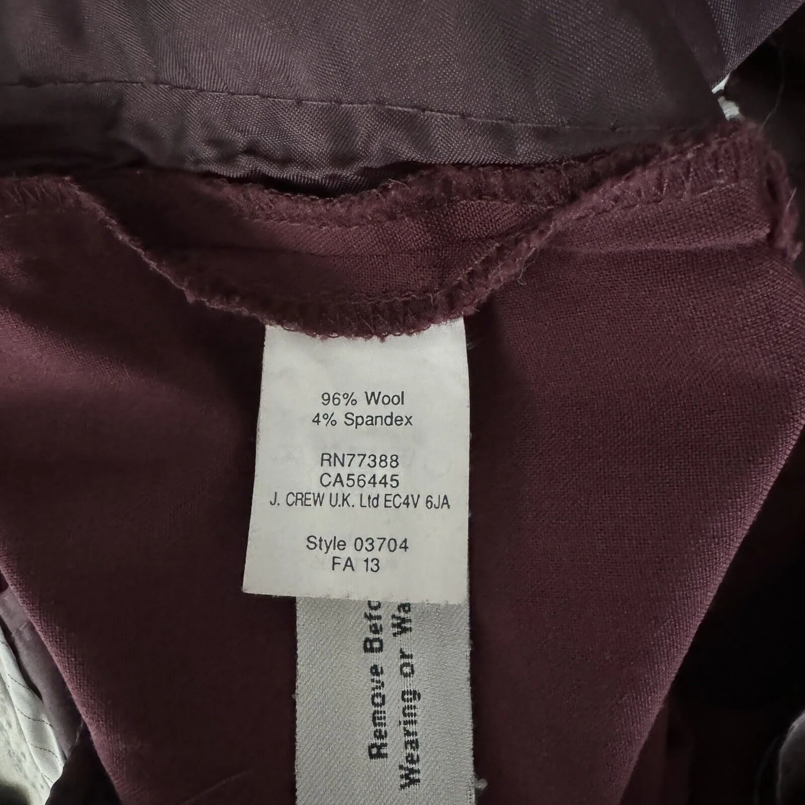 J Crew Pants Women 0 Maroon Purple Tollegno 1900 Fabric Ankle Dress Pants Preppy - Image 8