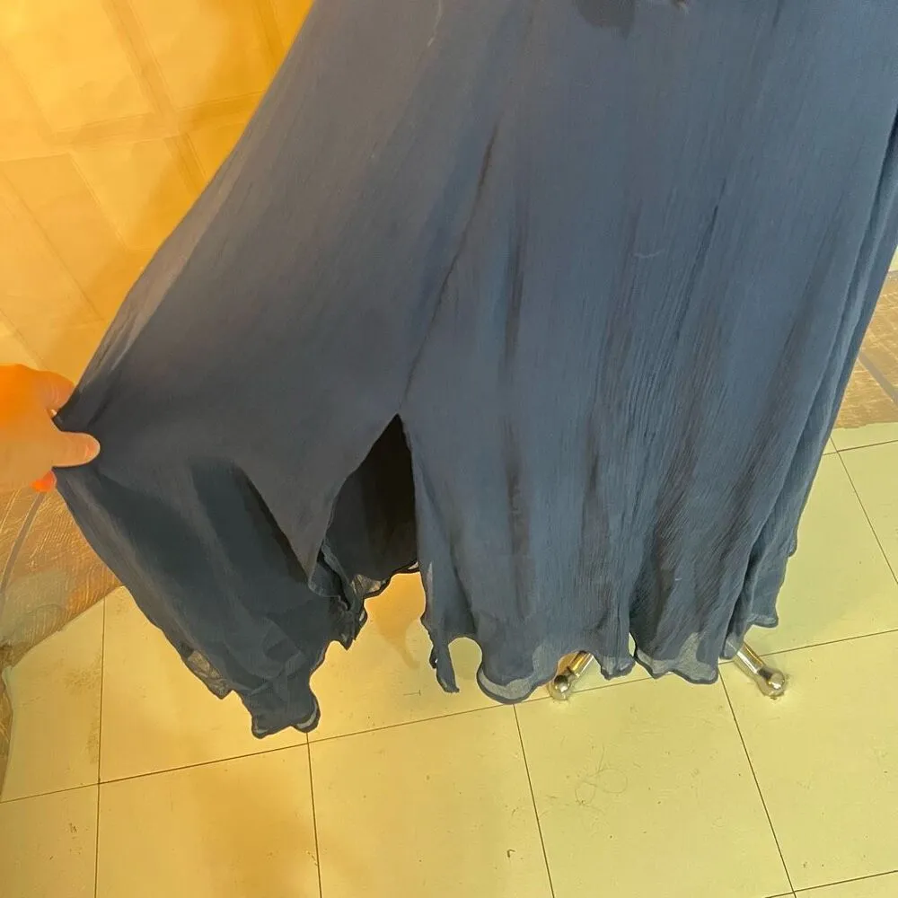 ASOS Navy Chiffon Ruffle Waist Halter Sleeveless Lined Maxi Dress Size 10 - Image 5