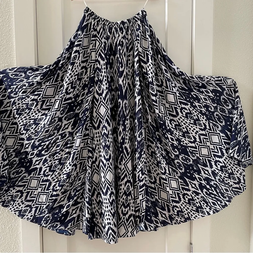 Rebellion Again Full A- Line Maxi Skirt Floral Aztec Ikat Fall Blue Motif S NWT - Image 6