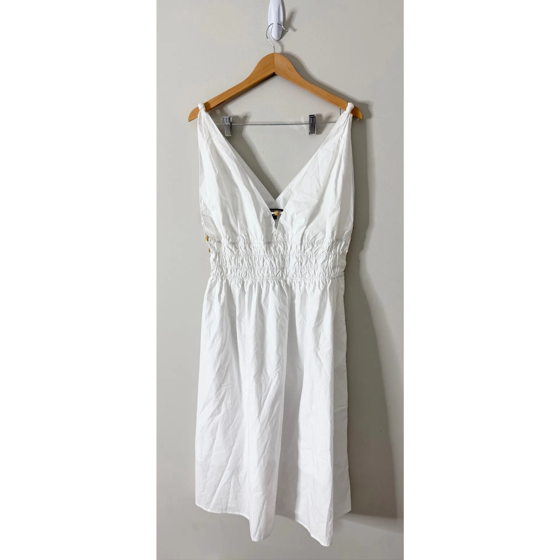 Steve Madden Dress Bead Detail White Smock Waist Cotton Midi - Image 3