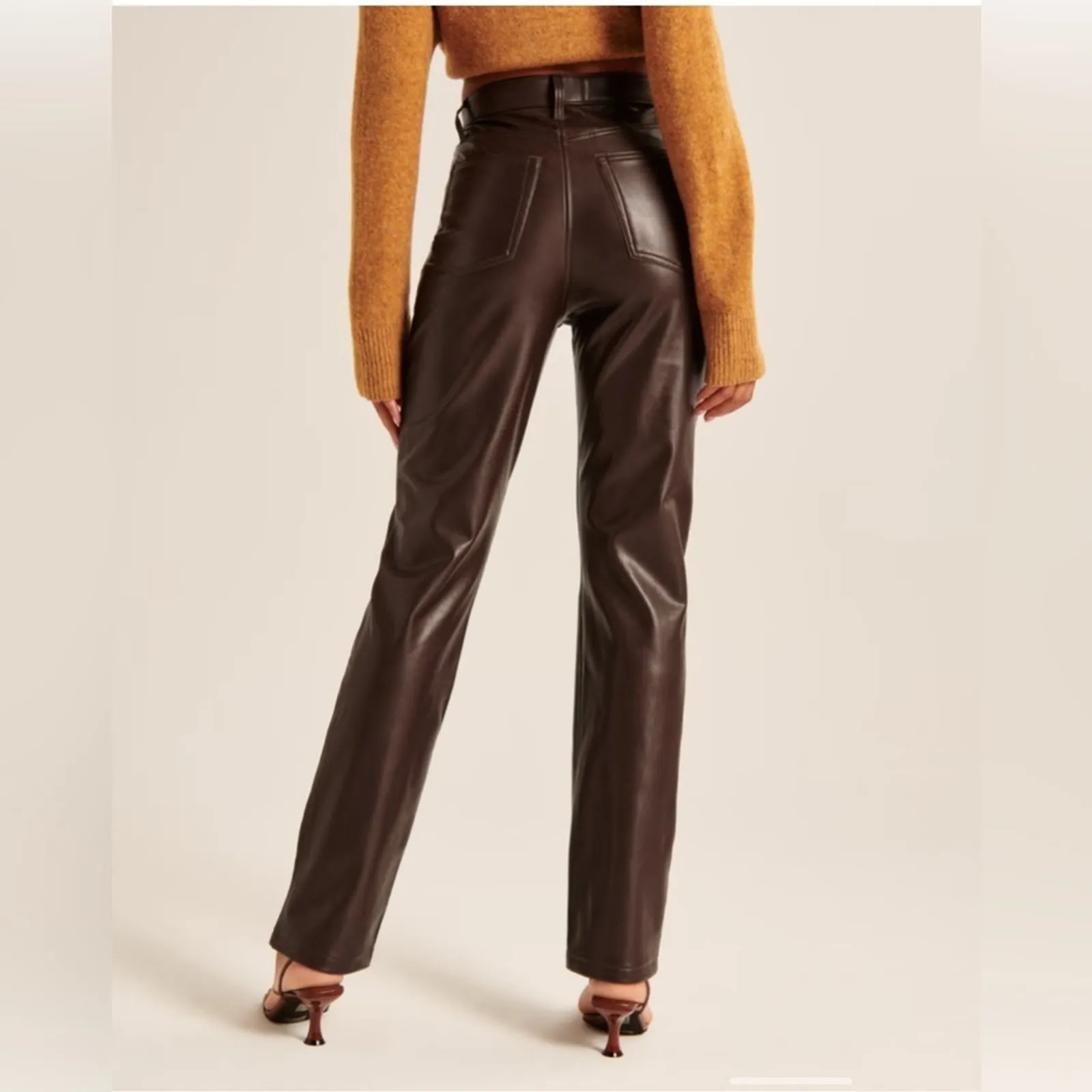 Abercrombie & Fitch Brown High Waist Faux  Leather 90’s Straight Leg Pants - Image 3