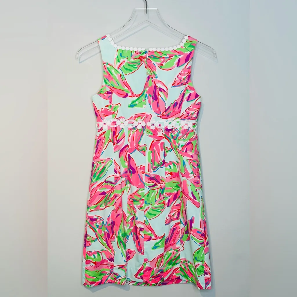 Lilly Pulitzer Rosie In The Vias Green Print Lace Cotton Shift Dress Size 0 - Image 4