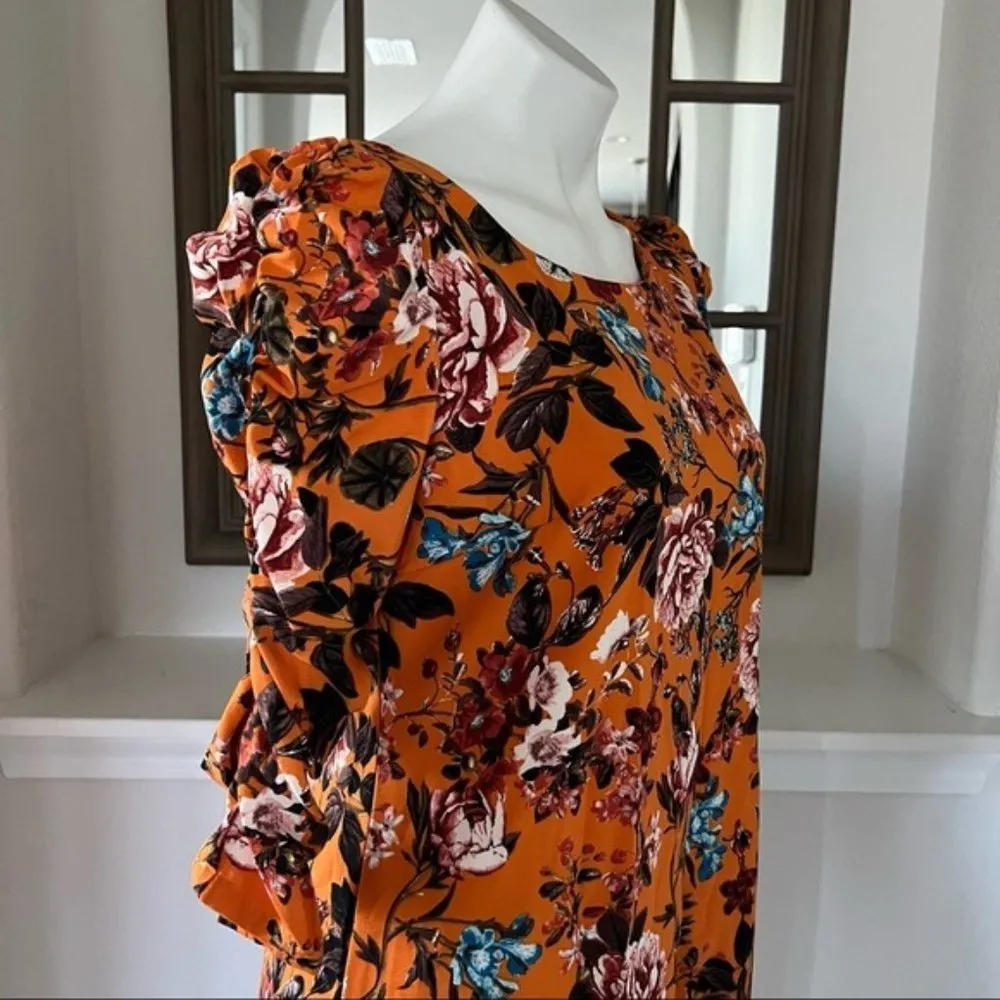 Laundry Gathered Sleeve Floral Mini Dress, Pumpkin Teal Size 8 New w/Tag $88 - Image 6