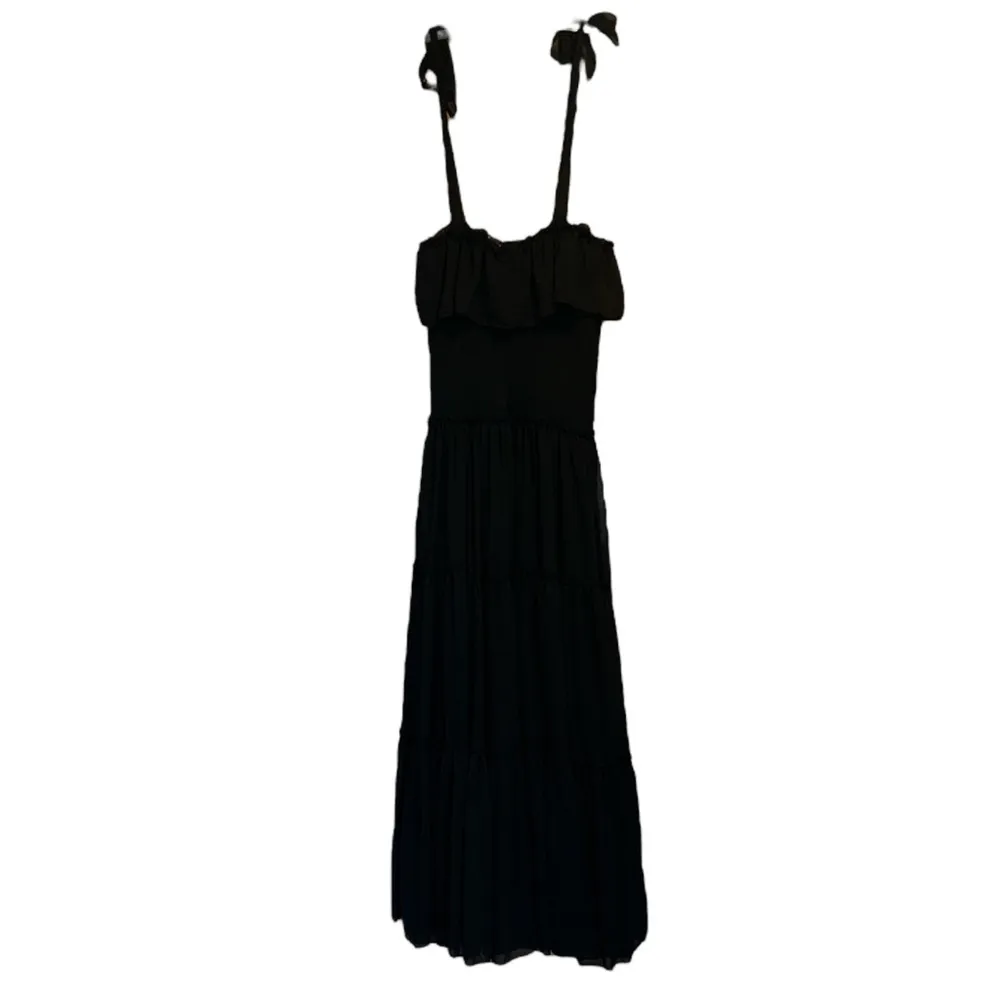 Lulus Like a Fairy Tale Black Smocked Tie-Strap Tiered Maxi Dress Size M NEW - Image 6