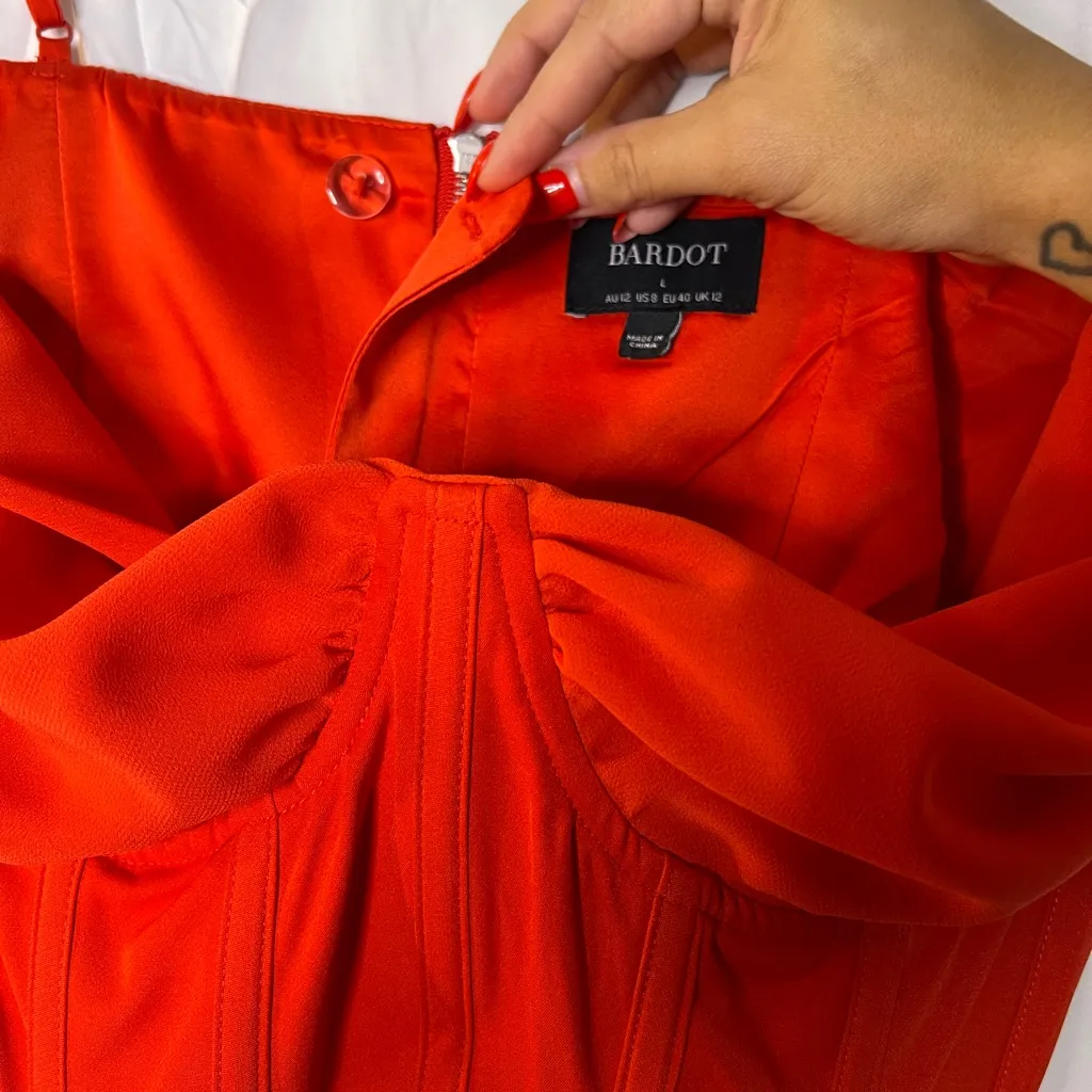 Bardot Martini Midi Dress In Fire Red Size Large - Image 6
