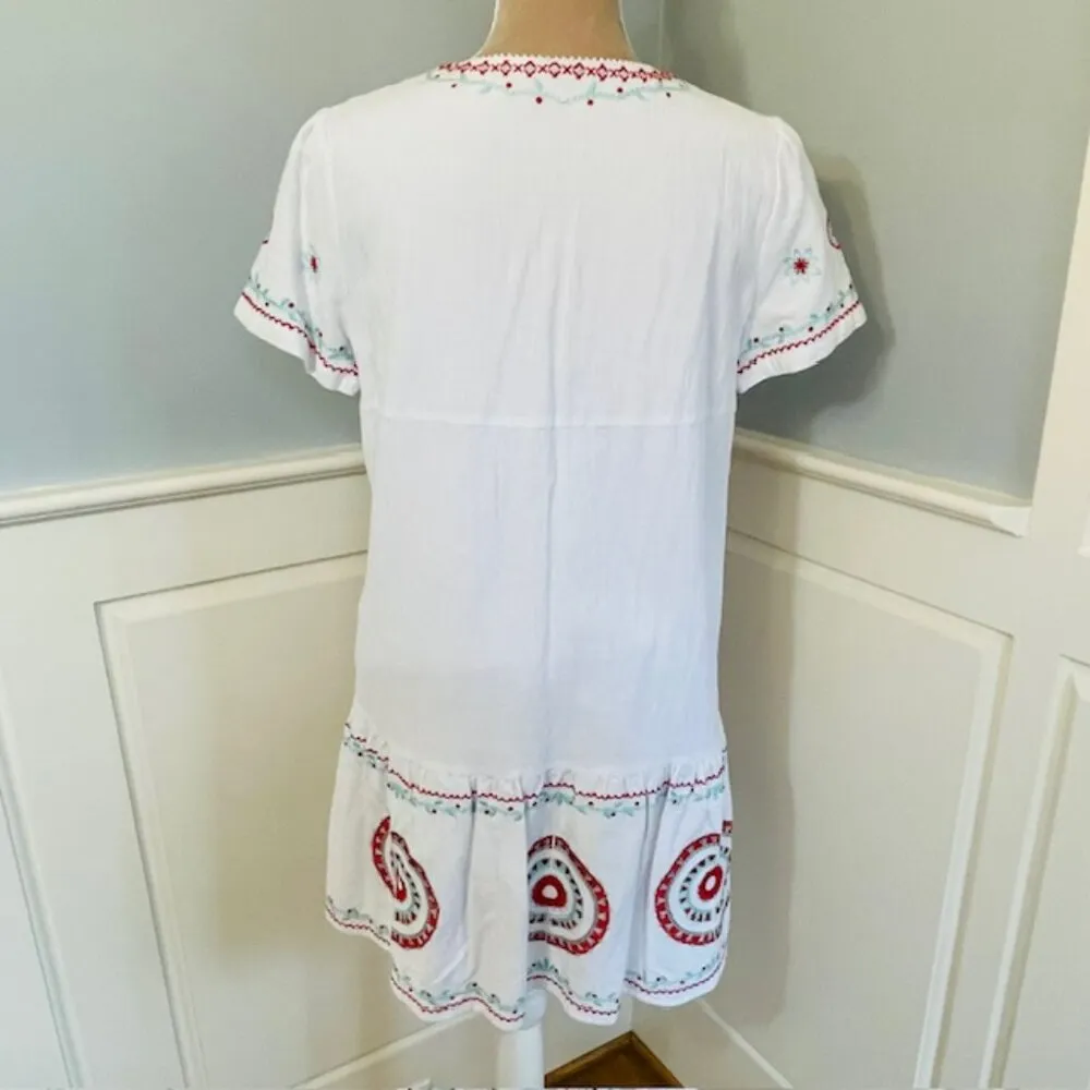 Tyler Boe Embroidered Cotton Gauze Mini Dress Tunic Poppy Taylor S/M White - Image 6