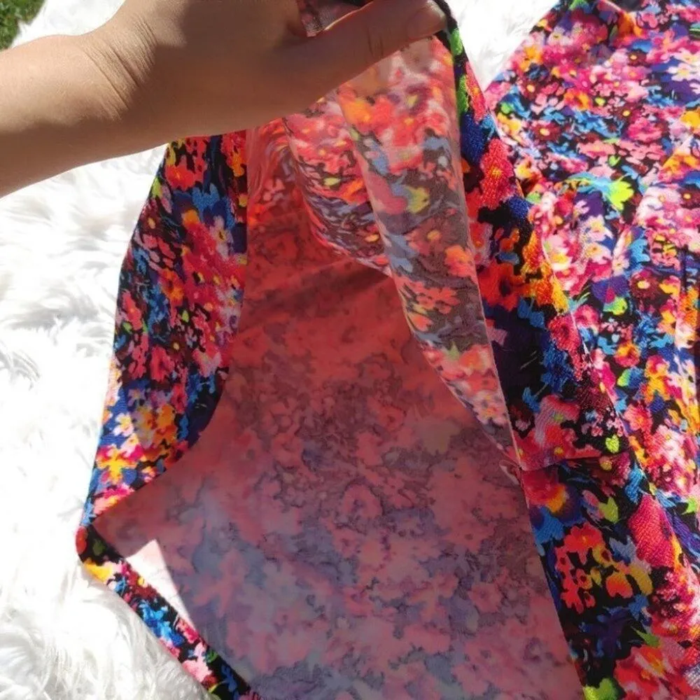 Aqua Size Small Bright Florescent Floral Flower Dress S Summer Chic Girly Cute - Image 10