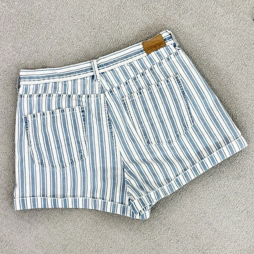 American Eagle Outfitters Striped High Rise Mom Jean Shorts Blue White 10 Cuffed - Image 7