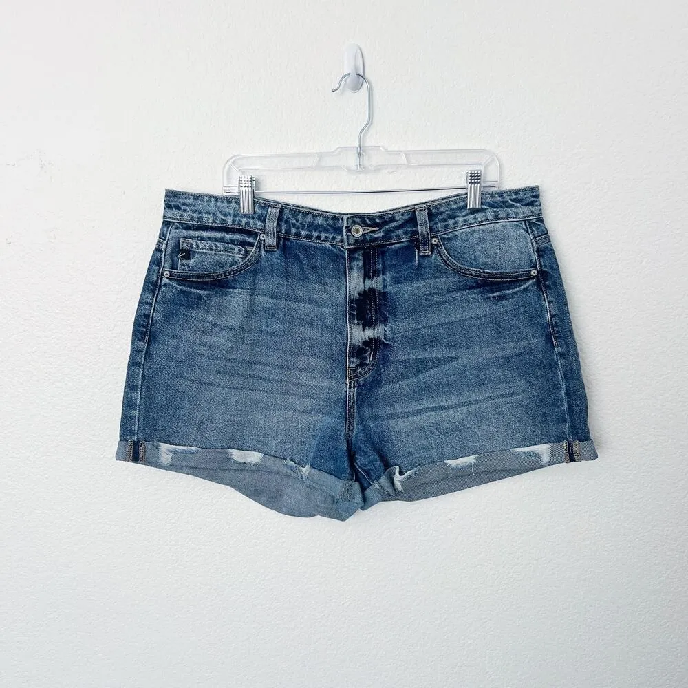 [KanCan] Jacey High Rise Cuffed Hem Denim Shorts Distressed 100% Cotton Size 31 Blue - Image 3