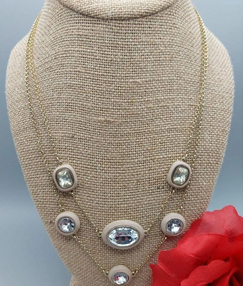 New Ann Taylor Collar Necklace Gold Tone Crystals Stations Bib Collar 20" NWT - Image 2