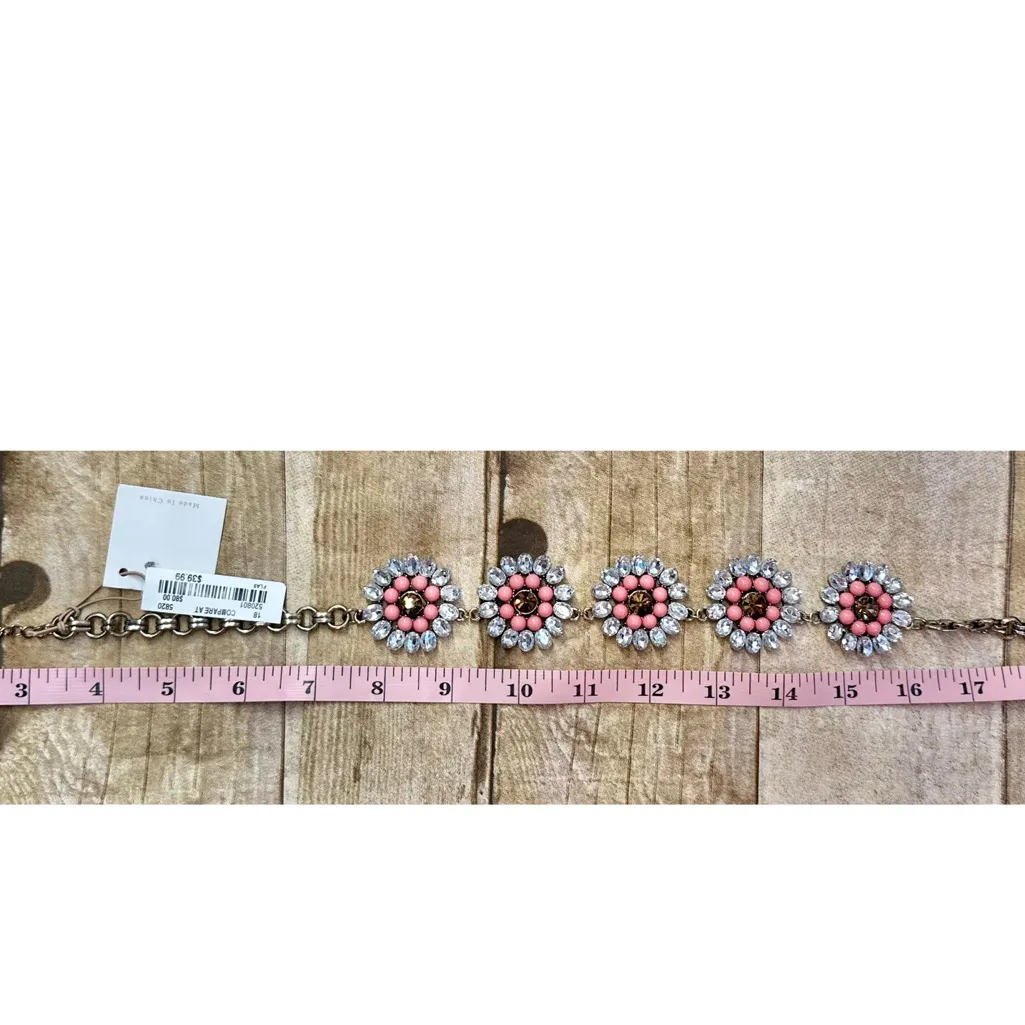 NWT Leslie Danzis Gold Tone Pink Floral Statement Necklace Large Chunky Sparkly - Image 5