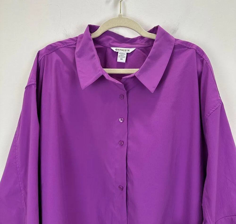 Athleta Oversized Poplin Top Button Up Shirt Relaxed Athleisure Purple 3X NWT - Image 6
