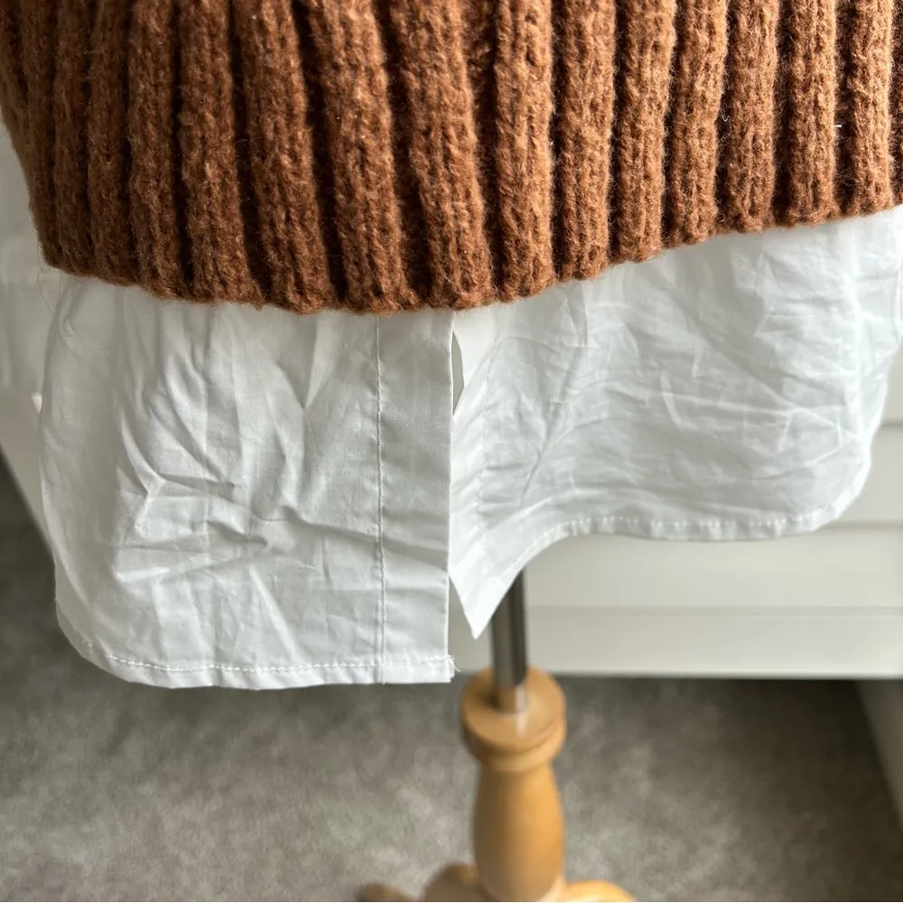 Lush Cable Knit Chocolate Brown Faux Layered Sweater Medium - Image 6