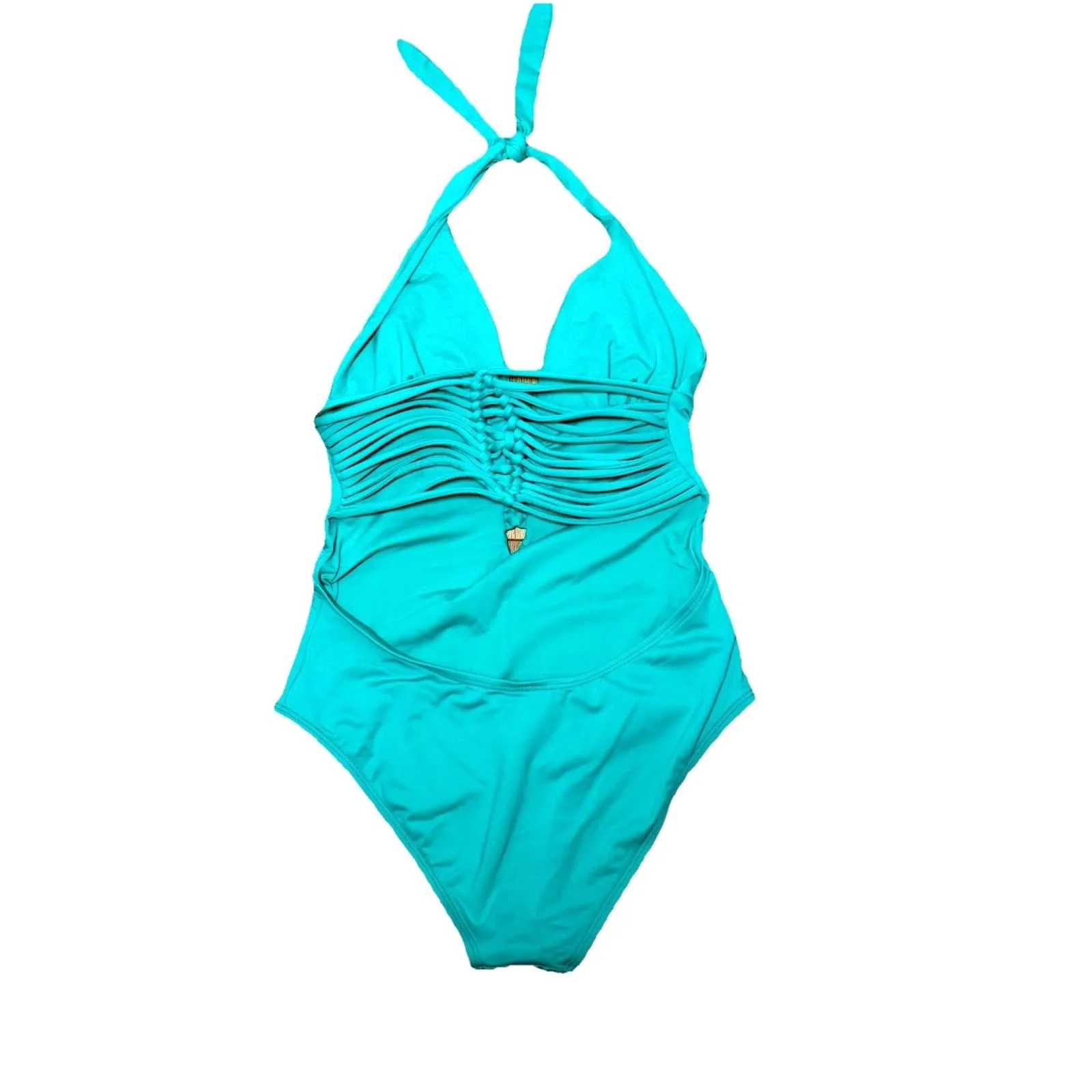 L*Space Portofino Halter One Piece Swimsuit Blue Turquoise Size 6 Cutout USA - Image 4
