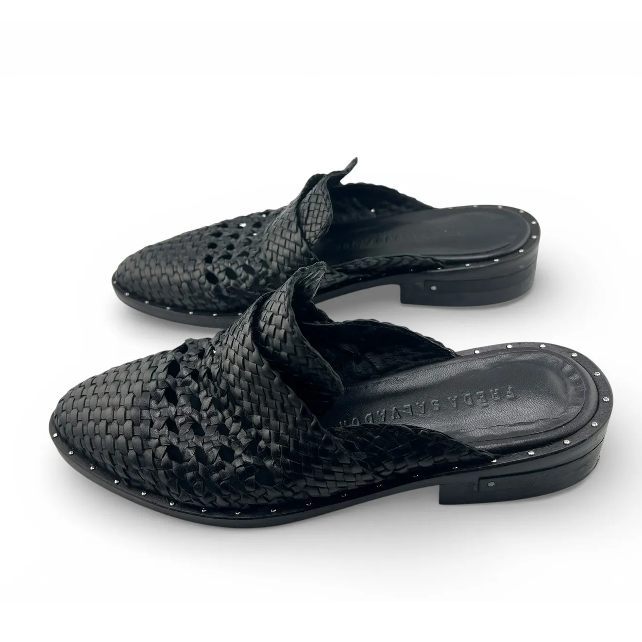 Freda Salvador 5 black woven leather mules keen Slide on Backless loafer luxury - Image 4