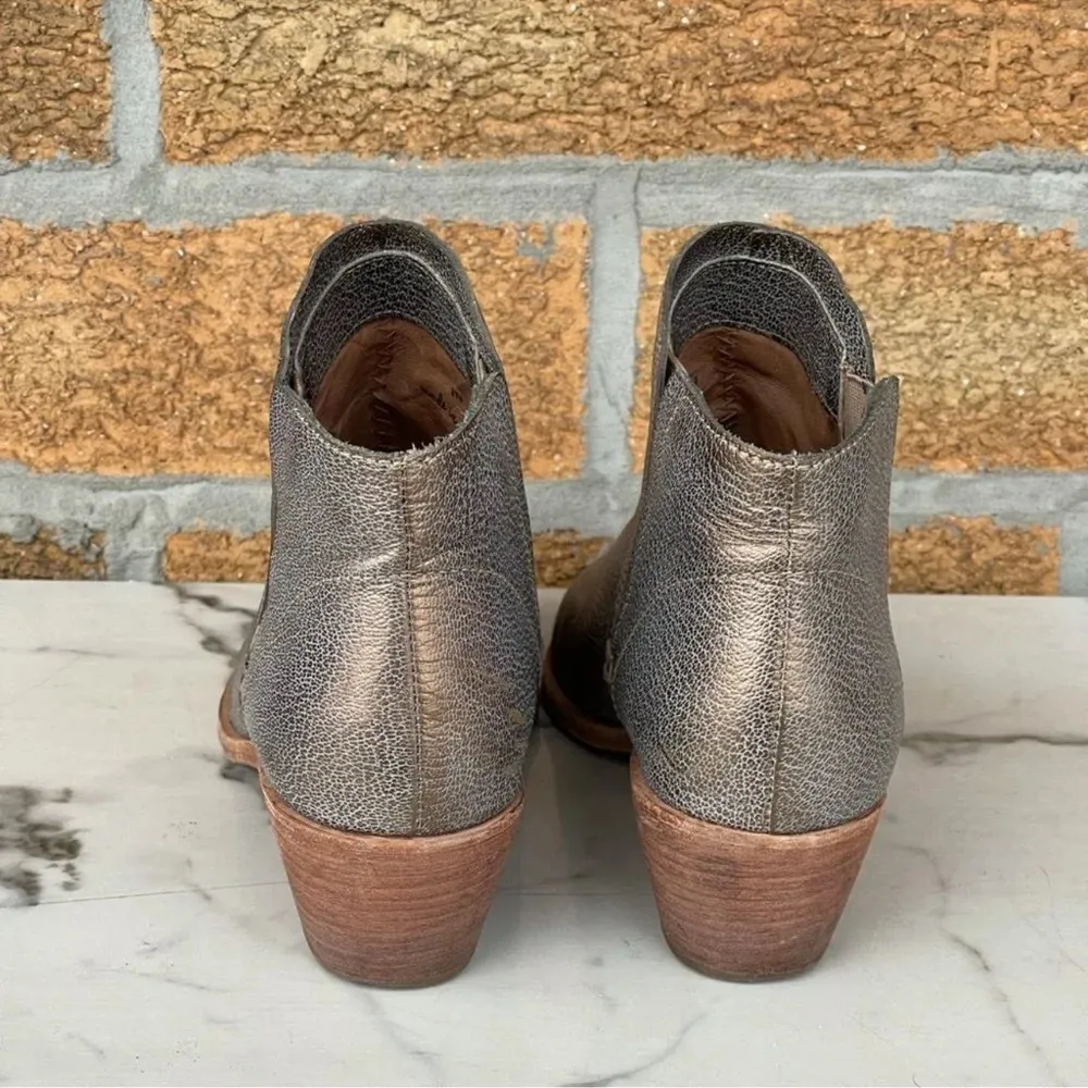 Joie Leather Metallic Gold Wood Stacked Block Heel Point Toe Ankle Boots Sz 37.5 - Image 2