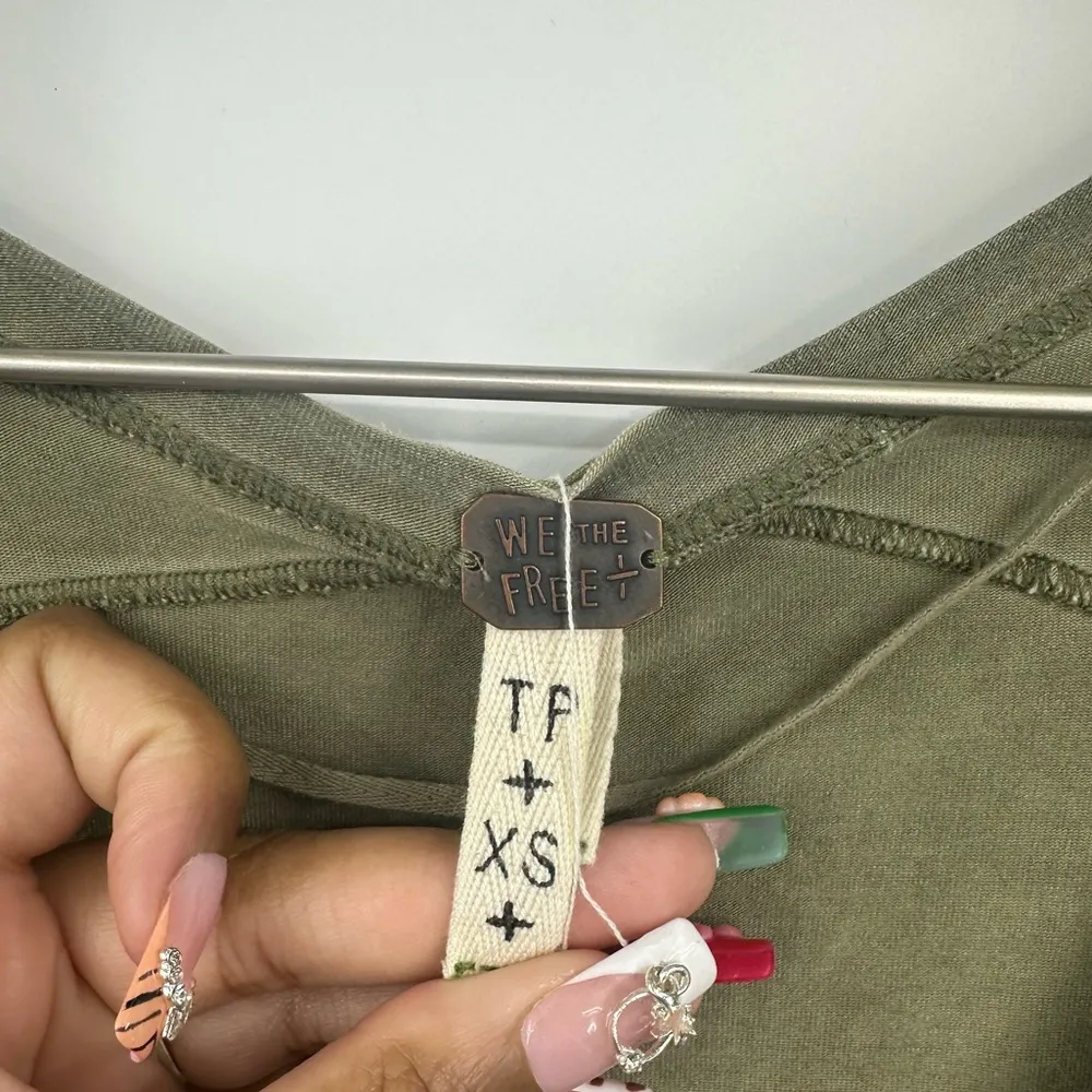 Free People Green Boho Short Sleeve Shirt Size XS Fairy - Image 4