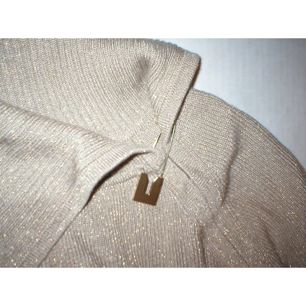 New Womens S Calvin Klein Dress Gold Metallic Sweater Date Long Sleeves Knee Wor - Image 10
