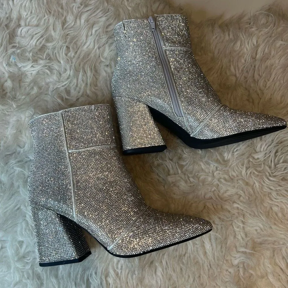 Sparkling boots, booties for party concert chunky heel 9 Silver - Image 11