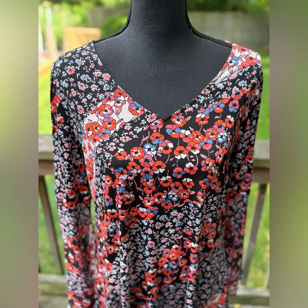 Westport 1962 dressbarn Floral Shift Dress Bell Sleeves Ribbon Tie Back - Image 5