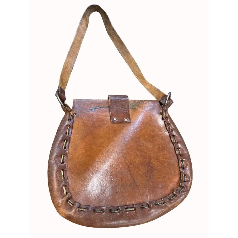 VIntage Hand Made womens leather shoulder bag size 10x10.5 SKU 6652 Brown - Image 9