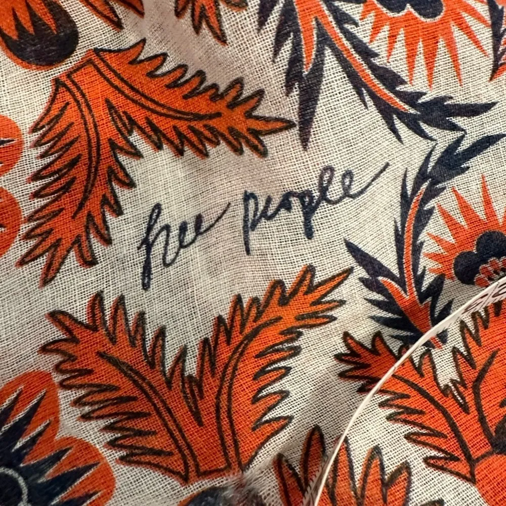 EUC Free People Orange / Blue Lightweight Cloth Gauze Floral Shoulder Tote Bag - Image 5