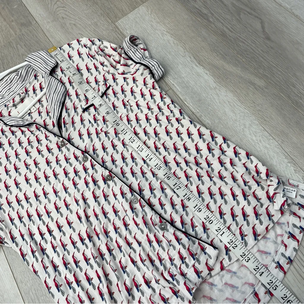 Anthropologie Pajama Top bird print button up short sleeve womens White (xsmall) - Image 6
