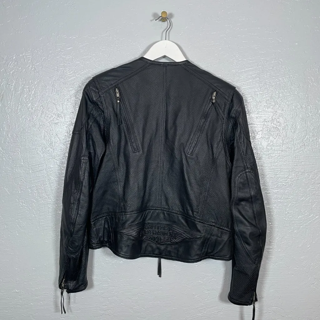 Harley Davidson Women M Black Vented Perforated Leather Jacket 98115 - Image 5