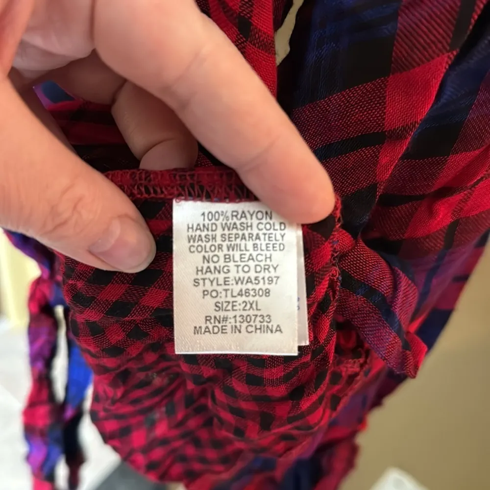 UMGEE Plaid Tunic Tie Front Long Bell Sleeves Hi/Low V-neck Size 2XL - Image 5