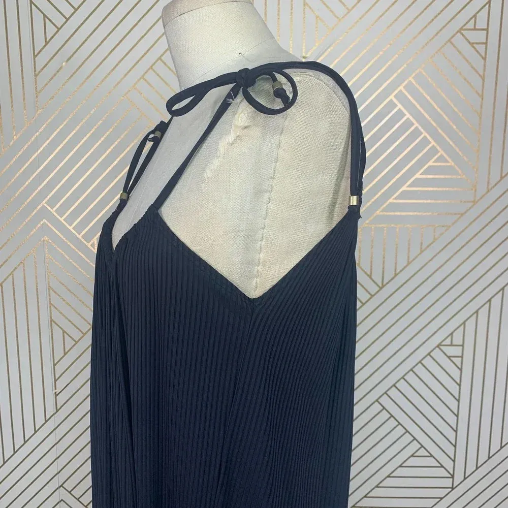 Vitamin A Balloon Rib Jumpsuit Black‎ Pleated Tie Strap Size Small - Image 8
