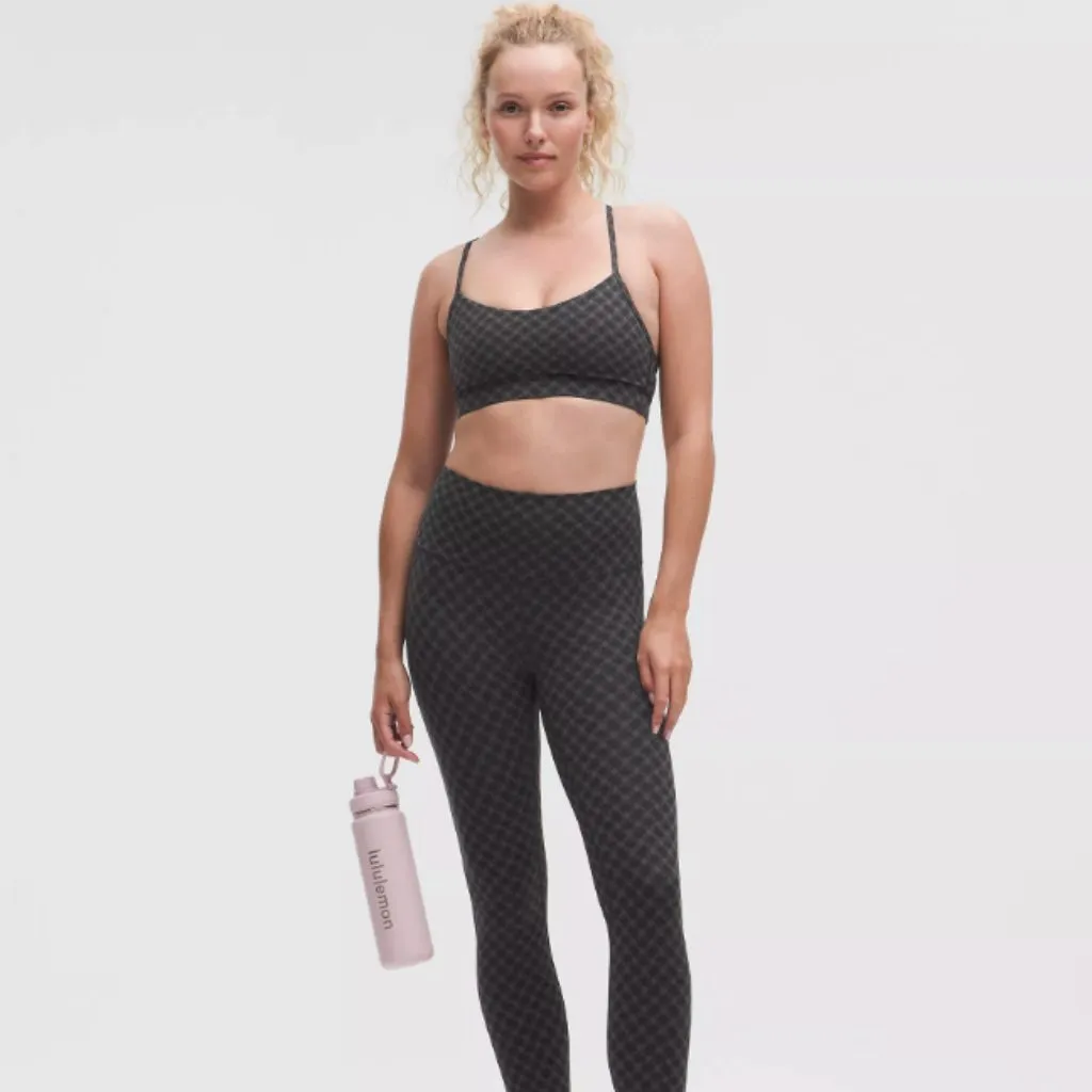 NWT Lululemon Flow Y Bra Light Support in Square Hearts Jacquard Coal Black- 2 - Image 2