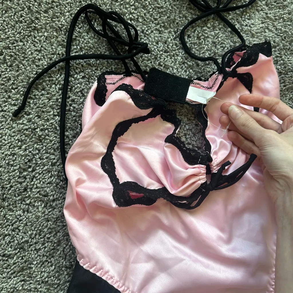 Pink and Black Women's Bodysuit - Image 4