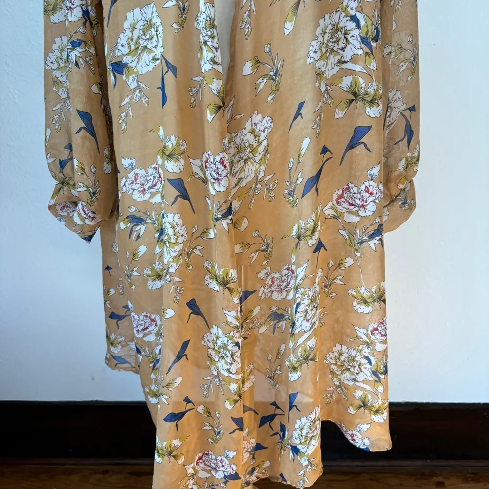 Floral Long Sleeve Sheer Open Front Kimono Duster - Image 3
