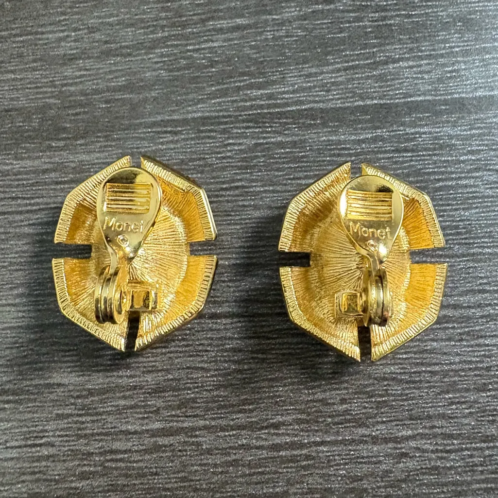 Vintage MONET Faceted Red Crystal & Rhinestone Earrings - Image 2