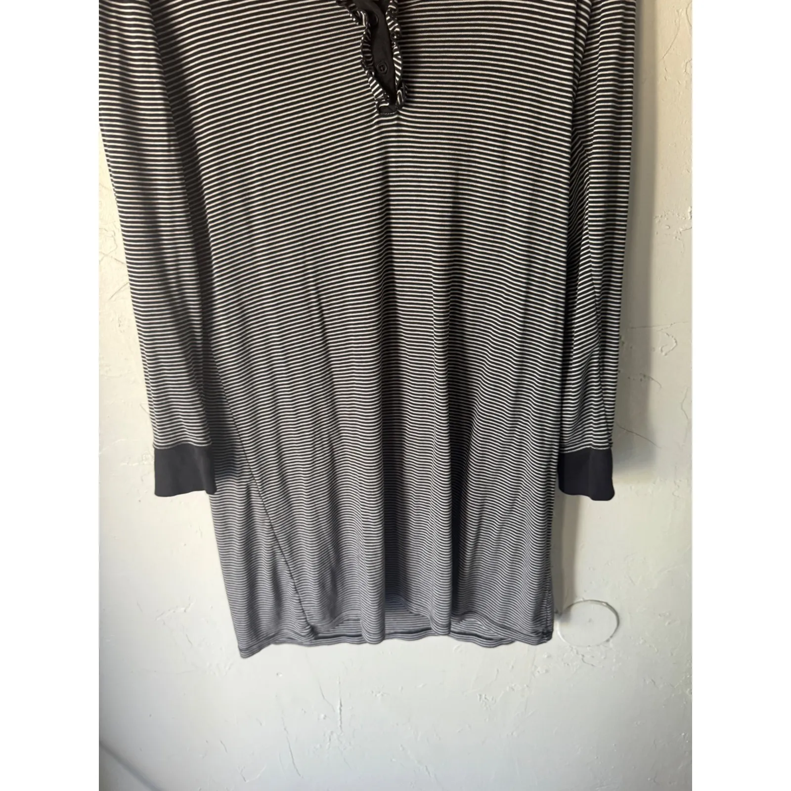 Lauren Ralph Lauren Striped‎ Henley Nightgown Dress Button Ruffle Trim Preppy M - Image 4