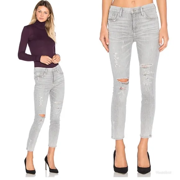 AGOLDE Sophie High Rise Crop Skinny Jeans Portland Destructed - Image 3