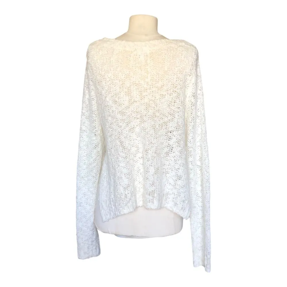 Leith  Sweater Ivory White Round Neck Long Sleeve Acrylic Pullover Women's Medium - Image 4