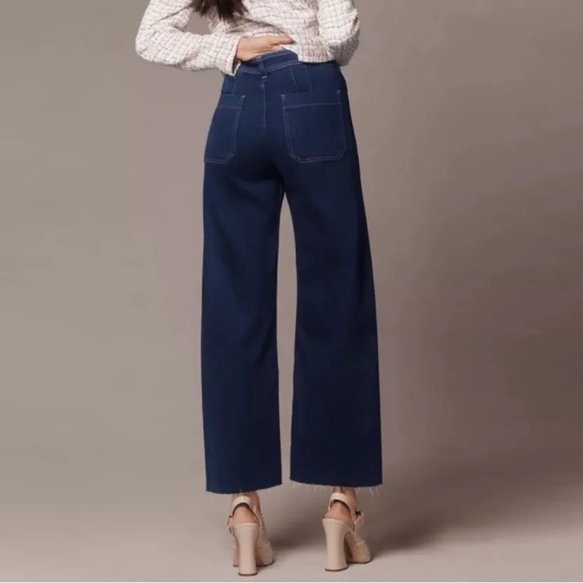 Anthropologie Maeve Ettie Cropped Wide Leg Jeans High Rise Dark Wash Size 27 | 4 - Image 4