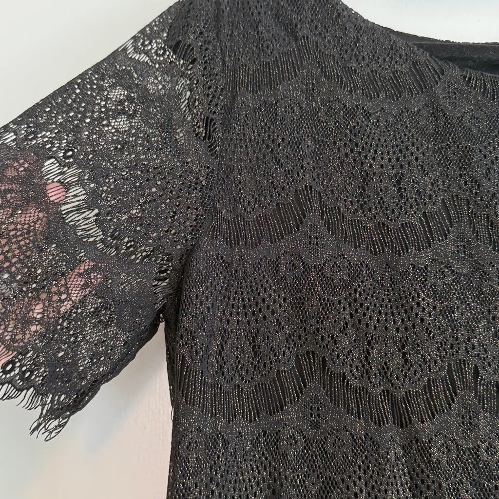 J Crew Black‎ Lace Sparkle Short Sleeve Shirt Women's XS Special Occasion Formal - Image 2