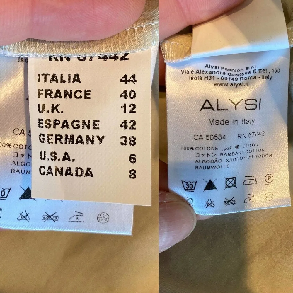 ALYSI Chocolat Silk Blouse Side Ties Sleeveless Italy Green Ivory Layered IT 44 Size 6 - Image 6