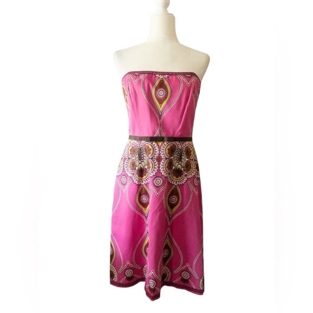 Laundry By Shelli Segal Pink A-Line Strapless Paisley Print Dress Size 10 - Image 2