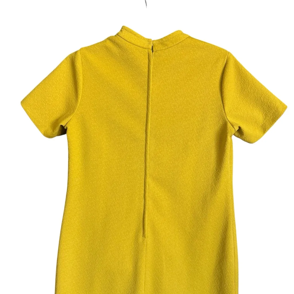 Vintage 60s Mod Toni Todd Chartreuse Green Textured Shift Dress w Gold Buttons Size XL - Image 4