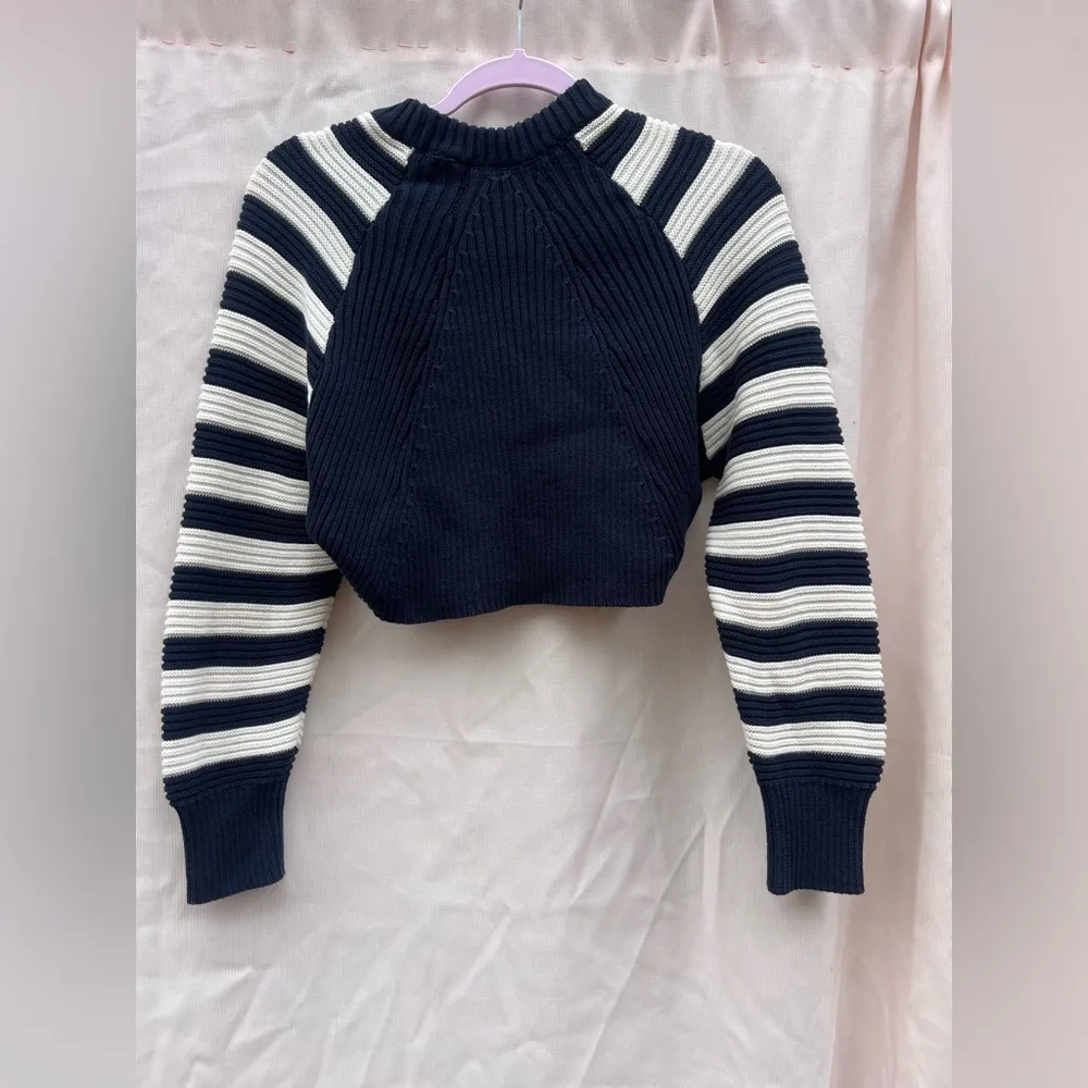 Topshop Navy and Cream Striped Crew Neck Sweater - Image 5