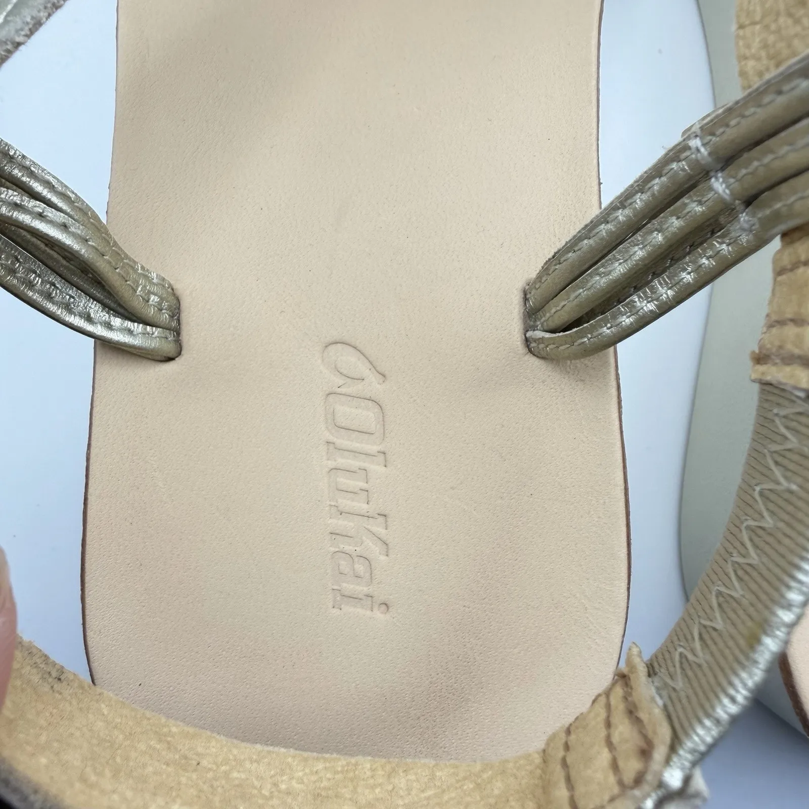 Olukai Onohi Strappy Leather Platform Sandals Light Beige Metallic Gold Size 5 - Image 8